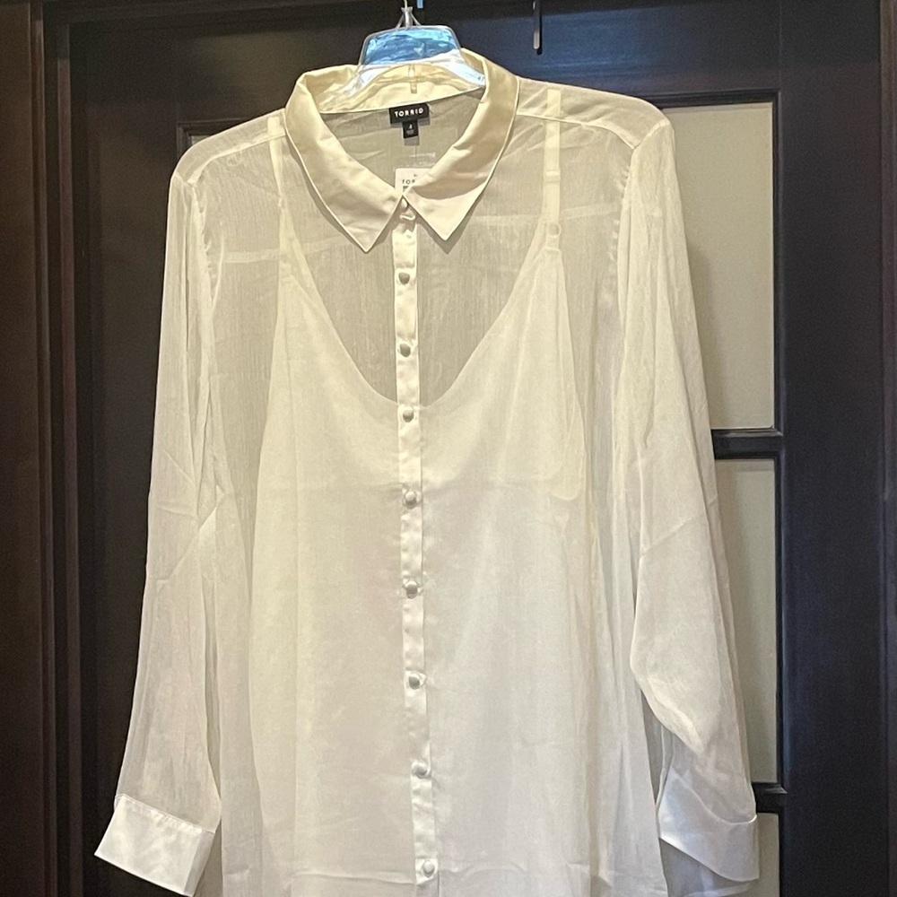 Off White Chiffon Button up shirt and Satin Camisole